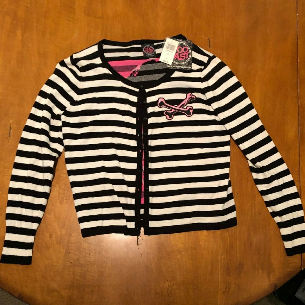 TooFast Striped Skull Cardigan